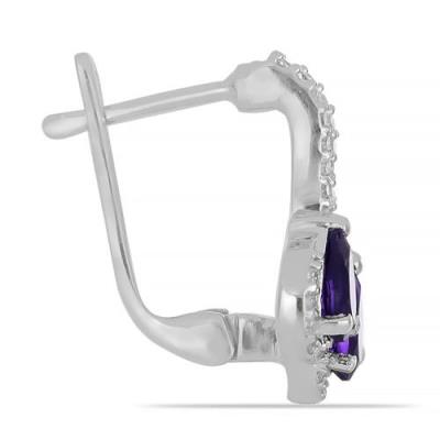 925 STERLING SILVER STYLISH EARRINGS WITH AFRICAN AMETHYST & CUBIC ZIRCONIA GEMSTONES